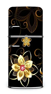 Psychedelic Collection Gloden Flower with Bold Black Background Decorative Extra Large PVC Vinyl Fridge Sticker (Multicolor, 60 cm X 160 cm)_PCFS228_WP-thumb1