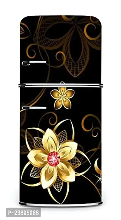 Psychedelic Collection Gloden Flower with Bold Black Background Decorative Extra Large PVC Vinyl Fridge Sticker (Multicolor, 60 cm X 160 cm)_PCFS228_WP-thumb2