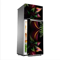 Psychedelic Collection Green Leaves Flower Black 3DDecorative Extra Large PVC Vinyl Fridge Sticker (Multicolor, 60 cm X 160 cm)-thumb1