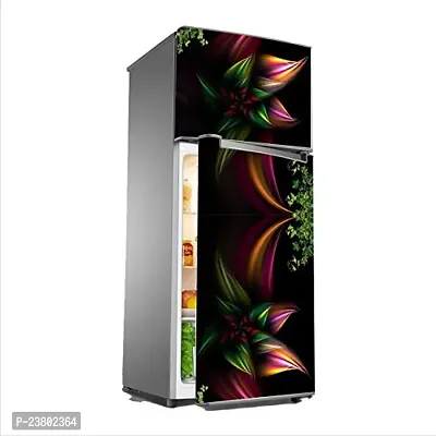 Psychedelic Collection Green Leaves Flower Black 3DDecorative Extra Large PVC Vinyl Fridge Sticker (Multicolor, 60 cm X 160 cm)-thumb2