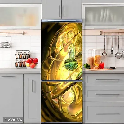 Psychedelic Collection Decorative Abstract 3D Golden Beautiful Design Extra lardge Fridge Sticker for Fridge Decor (PVC Vinyl, Multicolor, 60 cm X 160 cm)-thumb5