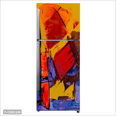 Psychedelic Collection Decorative Texture Paints Abstraction Yellow Watercolor Painting Fridge Double Single Door Decorative Sticker (PVC Vinyl, Multicolor, 60 cm X 160 cm) FD853_New-thumb0