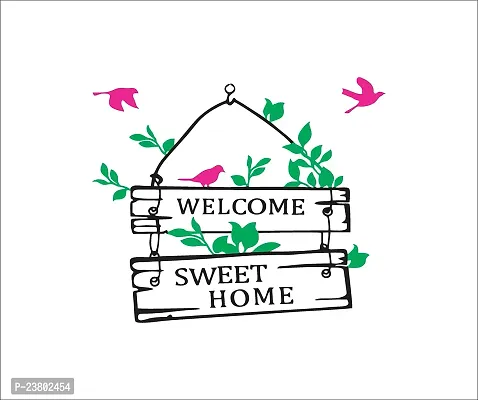 Psychedelic Collection Decorative Welcome Sweet Home Decorative PVC Vinyl Wall Sticker (Multicolor, 45 cm X 37 cm)