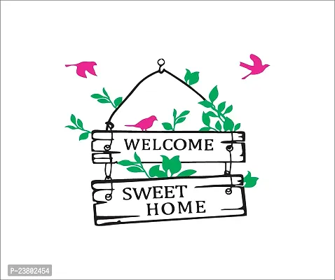 Psychedelic Collection Decorative Welcome Sweet Home Decorative PVC Vinyl Wall Sticker (Multicolor, 45 cm X 37 cm)-thumb0