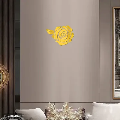 Psychedelic Collection Beautiful Rose Flower Golden Acrylic Sticker Hexagon Mirror, Hexagon Mirror Wall Stickers, Mirror Stickers for Wall Large Size, Sticker Mirror-thumb0