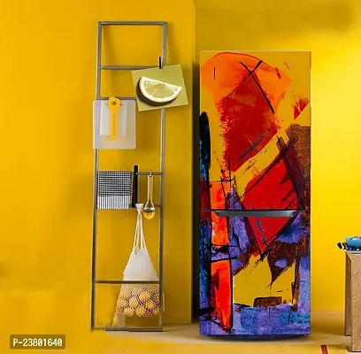 Psychedelic Collection Decorative Texture Paints Abstraction Yellow Watercolor Painting Fridge Double Single Door Decorative Sticker (PVC Vinyl, Multicolor, 60 cm X 160 cm) FD853_New-thumb5