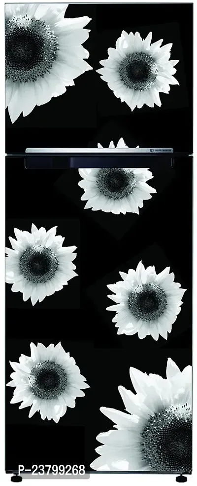 Psychedelic Collection Decorative Abstract White mogra Flowers with Black Background Extra lardge Fridge Sticker for Fridge Decor (PVC Vinyl Multicolor)-thumb3