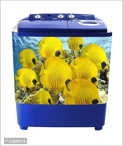 Psychedelic Collection Decorative Yellow Fishes Water Washing Machine Sticker (Multicolor PVC Vinyl 86x60)-thumb0