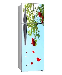 Psychedelic Collection Decorative Beautiful red Flower with Falling Leaf Extra Large Sticker for Fridge Sticker Double Single Door Decorative Fridge Sticker (PVC Vinyl, Multicolor, 60 cm X 160 cm)-thumb1