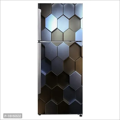 Trendy Decorative 3D Hexagon Metal Polygon Shapes Art Fridge Double Single Door Decorative Sticker (Pvc Vinyl, Multicolor, 60 Cm X 160 Cm) Fd722New-thumb0