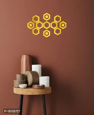 Trendy Beautiful Hexagone Set Golden Acrylic Sticker Hexagon Mirror, Hexagon Mirror Wall Stickers, Mirror Stickers For Wall Large Size, Sticker Mirror-thumb0