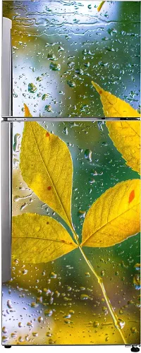 Psychedelic Collection Abstract Decorative Yellow Leave for rain dropes with Blur Background Extra lardge Fridge Sticker for Fridge Decor (PVC Vinyl Multicolor)-thumb1