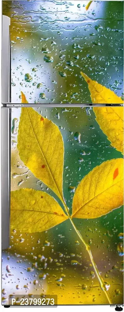 Psychedelic Collection Abstract Decorative Yellow Leave for rain dropes with Blur Background Extra lardge Fridge Sticker for Fridge Decor (PVC Vinyl Multicolor)-thumb2