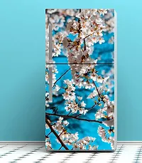 Psychedelic Collection White Flowers leavesDecorative Extra Large PVC Vinyl Fridge Sticker (Multicolor, 60 cm X 160 cm)-thumb2