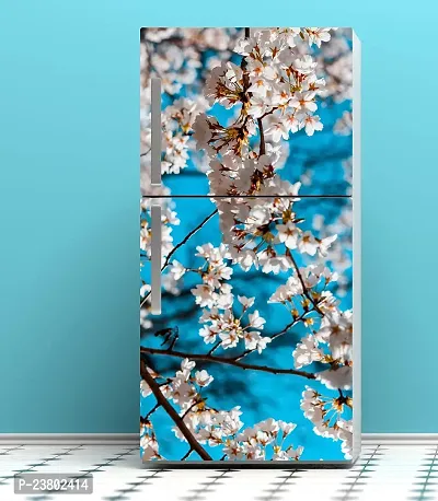 Psychedelic Collection White Flowers leavesDecorative Extra Large PVC Vinyl Fridge Sticker (Multicolor, 60 cm X 160 cm)-thumb3