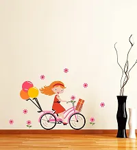 Trendy Beautiful Cute Girl On Bicycle Decorative Wall Sticker (Pvc Vinyl, Multicolor, W 91 Cm X H 60 Cm)-thumb2