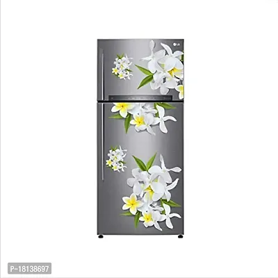 Trendy White Jasmine Flowers Vinyl Fridge Decorative Adhesive Wall Sticker Large Double Single Door Decorative Fridge Sticker (Pvc Vinyl, Multicolor, 60 Cm X 160 Cm)-thumb3