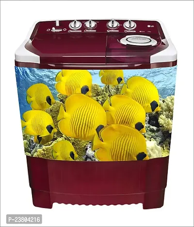 Psychedelic Collection Decorative Yellow Fishes Water Washing Machine Sticker (Multicolor PVC Vinyl 86x60)-thumb2