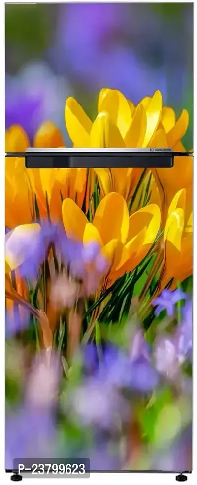 Psychedelic Collection Decorative Abstract Beautiful Yellow and Violet Flowers Garden, Nature Wallpaper Sticker for Fridge Decor 60 cm X 160 cm-thumb3