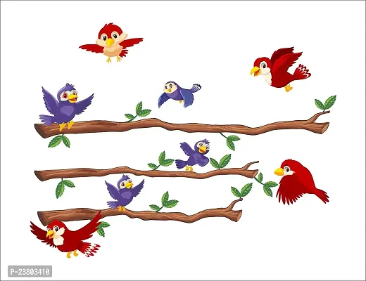 Psychedelic Collection Decorative terr Branch Flying Birds Decorative Wall Sticker (PVC Vinyl, Multicolor, W 91 cm X H 70 cm)