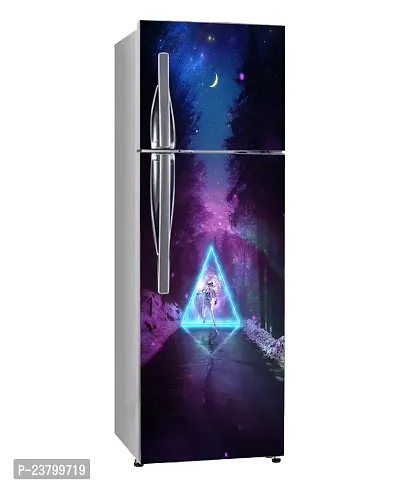 Psychedelic Collection Decorative Abstract Multicolor Night Forest Galaxy Sky with Astronaut and Bright Triangle Wallpaper Sticker for Fridge Decor 60 cm X 160 cm