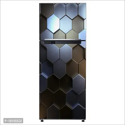 Trendy Decorative 3D Hexagon Metal Polygon Shapes Art Fridge Double Single Door Decorative Sticker (Pvc Vinyl, Multicolor, 60 Cm X 160 Cm) Fd722New-thumb3