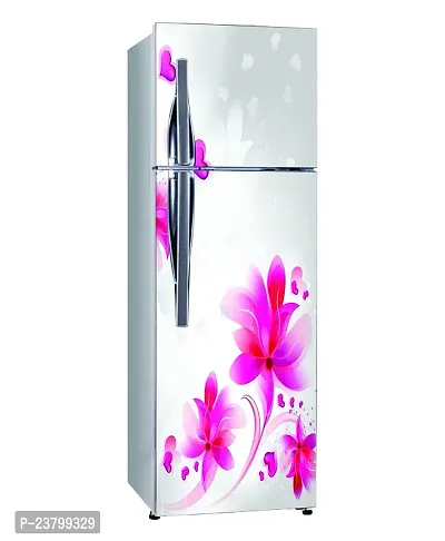 Psychedelic Collection Decorative Beautiful Pink Flowers Leaves with Hearts Extra lardge Fridge Sticker for Fridge Sticker Decor (PVC Vinyl Multicolor)