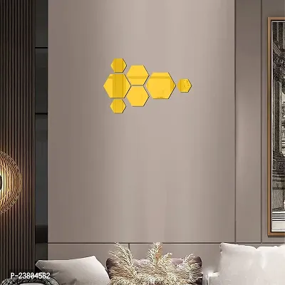 Psychedelic Collection Decorative Daimond Cut Golden Acrylic Sticker Hexagon Mirror, Hexagon Mirror Wall Stickers, Mirror Stickers for Wall Large Size, Sticker Mirror-thumb0