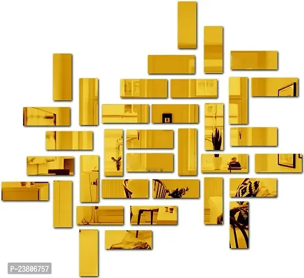 Psychedelic Collection 20 Rectangle Golden Mirror Stickers for Wall, Acrylic Wall Sticker (15 Cm X 7 Cm)-thumb0