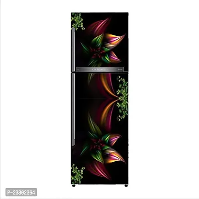 Psychedelic Collection Green Leaves Flower Black 3DDecorative Extra Large PVC Vinyl Fridge Sticker (Multicolor, 60 cm X 160 cm)-thumb3