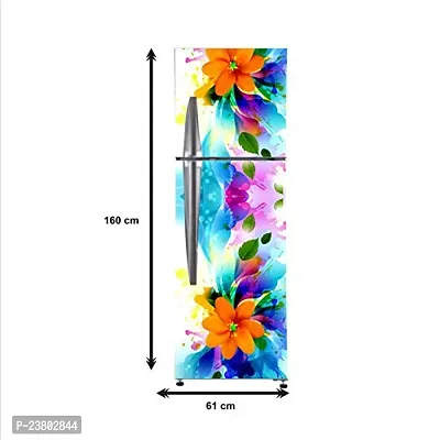 Psychedelic Collection Decorative 3D Orange Flowers and Blue Abstract Effect and Green Leafs Extra Large Abstract Wall Fridge Sticker (PVC Vinyl, Multicolor, 60 cm X 160 cm)_FD09_New-K-thumb4