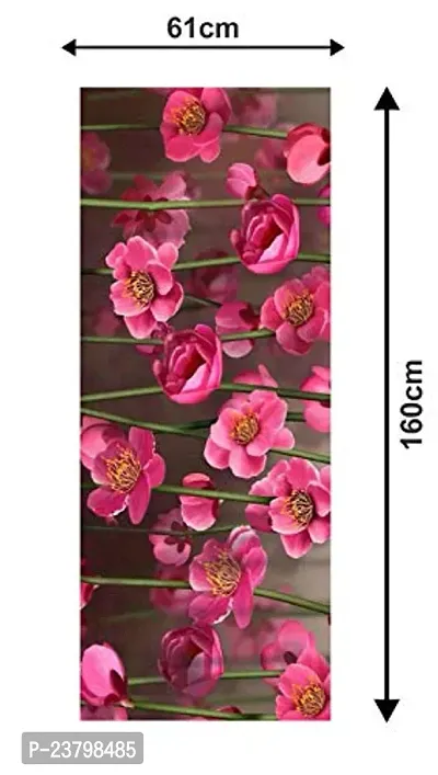 Psychedelic Collection Abstract Decorative Pink Flowers with Black Background Extra Large Fridge Sticker Double Single Door Decorative Fridge Sticker (PVC Vinyl, Multicolor, 60 cm X 160 cm)-thumb3