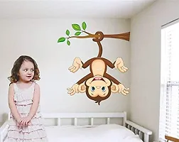 Trendy Monkey Hanging Below The Branch With Tail Wall Sticker (Pvc Vinyl, 50 Cm X 70 Cm, Multicolour)-thumb1