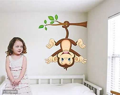 Trendy Monkey Hanging Below The Branch With Tail Wall Sticker (Pvc Vinyl, 50 Cm X 70 Cm, Multicolour)-thumb2