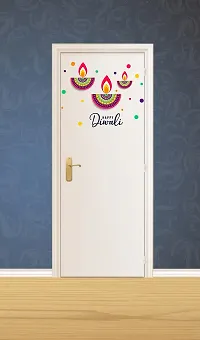 Psychedelic Collection Happy Diwali Decorative Multicolor Diya Decorative PVC Vinyl Wall Sticker (Multicolor, 46 cm X 56 cm)-thumb1