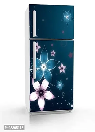 Psychedelic Collection Vinly Colourful Flower with Blue BackgroundDecorative Extra Large PVC Vinyl Fridge Sticker (Multicolor, 60 cm X 160 cm)_PCFS70_WP-thumb0