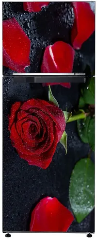 Psychedelic Collection Beautiful red Rose with red and Green Leaves Black Background Abstract Decorative Fridge Sticker (PVC Vinyl, Multicolor, 60 cm X 160 cm)-thumb2