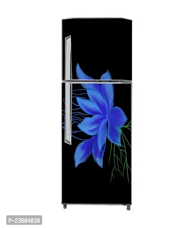 Psychedelic Collection Blue Flower Black BackgroundDecorative Extra Large PVC Vinyl Fridge Sticker (Multicolor, 60 cm X 160 cm)-thumb3