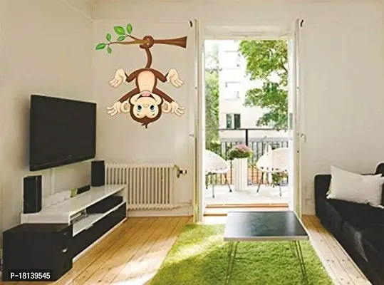 Trendy Monkey Hanging Below The Branch With Tail Wall Sticker (Pvc Vinyl, 50 Cm X 70 Cm, Multicolour)-thumb3