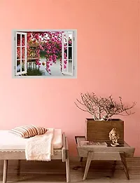 Psychedelic Collection Beautiful Pink Flower Window Illusion Wall Sticker (PVC Vinyl, Multicolour, Wall Covering 61 cm X 46 cm)_PCWI01_PCWI98-thumb1