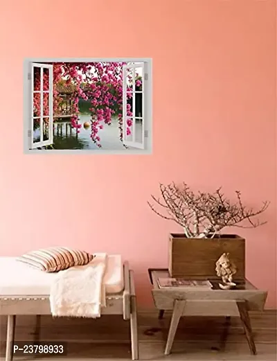 Psychedelic Collection Beautiful Pink Flower Window Illusion Wall Sticker (PVC Vinyl, Multicolour, Wall Covering 61 cm X 46 cm)_PCWI01_PCWI98-thumb2