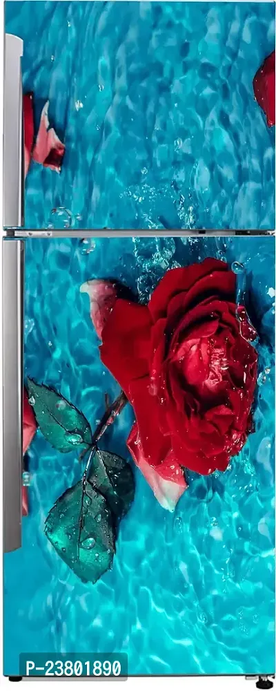 Psychedelic Collection Abstract Decorative red Rose Leaves with Blue Water Extra lardge Fridge Sticker for Fridge Decor (PVC Vinyl, Multicolor, 60 cm X 160 cm)
