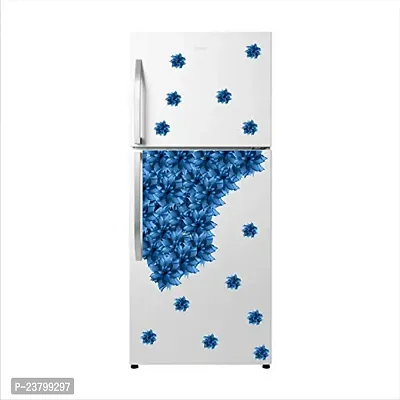 Psychedelic Collection Blue Transprant Flowers Vinyl Fridge Decorative Adhesive Wall Sticker Large Double Single Door Decorative Fridge Sticker (PVC Vinyl, Multicolor, 60 cm X 160 cm)-thumb3