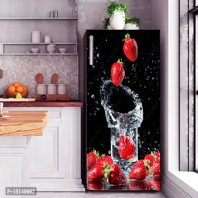 Trendy Strawberry Fruit Splash In Under Water Fridge Sticker (Multicolor Pvc Vinyl 120X60)-thumb3