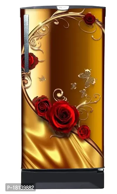 Trendy Beautifull Red Rose With Butterflies Fridge Sticker (Multicolor Pvc Vinyl 120X60)-thumb2