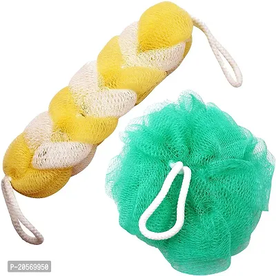 Premium Quality Combo Of Bath Sponge Round Loofah And Back Scrubber For Men And Women-thumb0