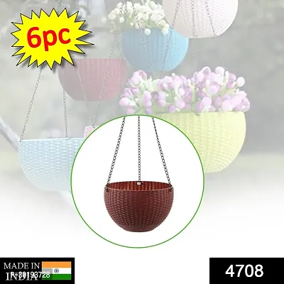 Plastic Hanging Flower Pot And Flower Pot With Chain (6 Pc)-thumb2