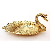 Handicraft Metal Swan Shape Dry Fruit Tray Or Duck Bowl for Flower Petal, Snacks or Dessert Platter (20X12X10 cm, Golden- 1 Pcs)-thumb1