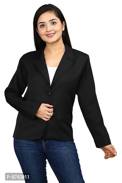 Black Cotton Blend Self Pattern Coats   Blazers For Women-thumb0