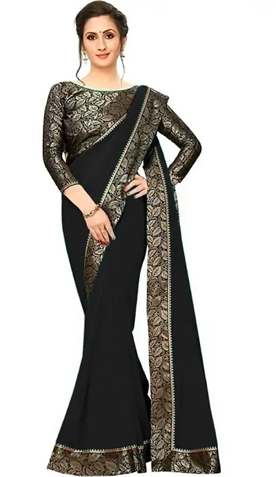Stylish Georgette Lace Bordered Sarees with Blouse Piece